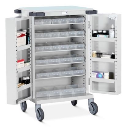 [MPBRPTD/HSB/A18C12] Pharmacy Trolley Trolley Drug Dispensing Patient Double Door, Bolt Lock (18 A & 12 C Trays)