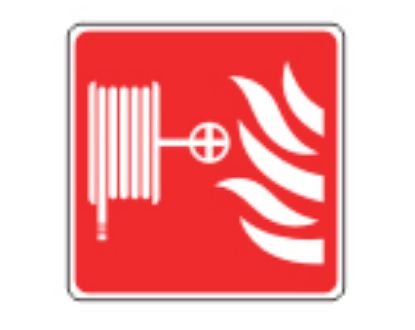 [MPL10247] Sign - Fire Hose Point Self Adhesive Vinyl 10 x 10cm White On Red