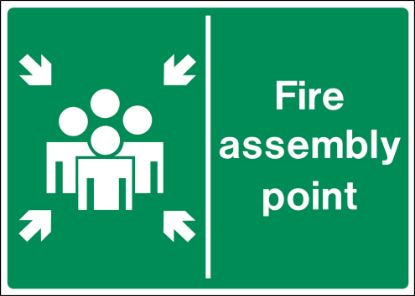 [MPS20XY0530-S] Sign - Assembly Point Self Adhesive Vinyl 30 x 40cm White On Green