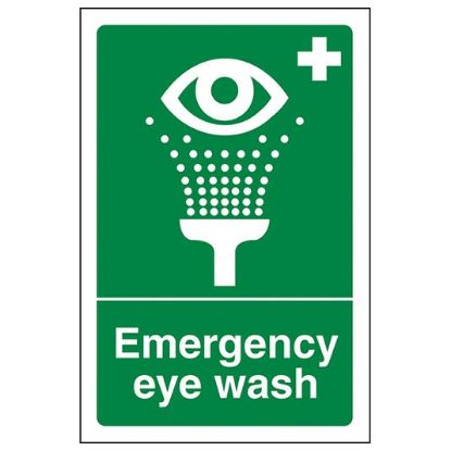 [MPS20XY2729-S] Sign - Emergency Eye Wash Self Adhesive Vinyl 20 x 30cm White On Green