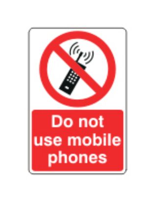 [MPL107335] Sign - Do Not Use Mobile Phones Self Adhesive Vinyl 20 x 30cm Red On White