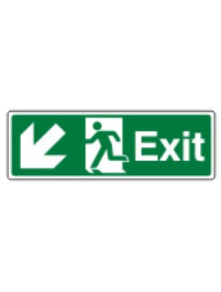 [MPL103159] Sign - Exit Down Left Self Adhesive Vinyl 30 x 10cm White On Green
