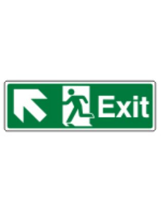 [MPL103161] Sign - Exit Up Left Self Adhesive Vinyl 30 x 10cm White On Green