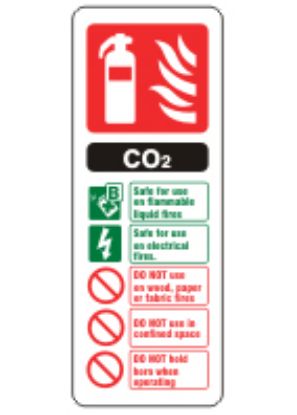 [MPL1SP03] Sign - Extinguisher Co2 Self Adhesive Vinyl 20 x 7.5cm Red And Green On White