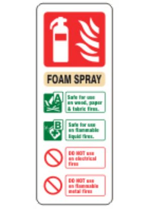 [MPL1SP71] Sign - Extinguisher Foam Spray Self Adhesive Vinyl 20 x 7.5cm Red And Green On White