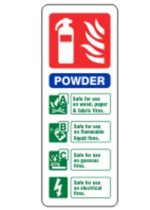 [MPL1SP04] Sign - Extinguisher Powder Self Adhesive Vinyl 20 x 7.5cm Red And Green On White