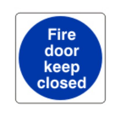 [MPL105152] Sign - Fire Door Keep Closed Self Adhesive Vinyl 10 x 10cm Blue On White