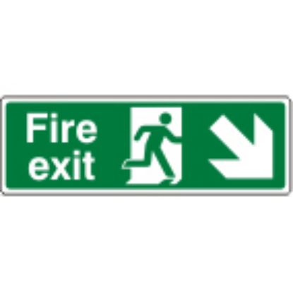 [MPL1SP44] Sign - Fire Exit Down Right Self Adhesive Vinyl 30 x 10cm White On Green