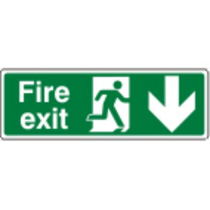 [MPL1SP41] Sign - Fire Exit Down Self Adhesive Vinyl 30 x 10cm White On Green