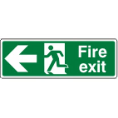 [MPL1SP42] Sign - Fire Exit Left Self Adhesive Vinyl 30 x 10cm White On Green