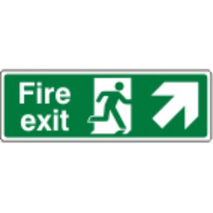 [MPL1SP45] Sign - Fire Exit Up Right Self Adhesive Vinyl 30 x 10cm White On Green