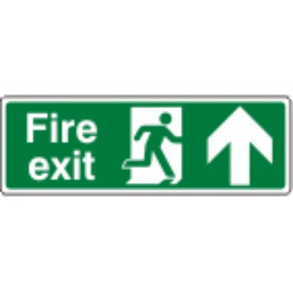 [MPL1SP40] Sign - Fire Exit Up Self Adhesive Vinyl 30 x 10cm White On Green