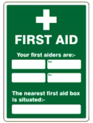 [MPL10453] SIGN - NEAREST FIRST AID BOX S/A VINYL 30X40CM WHITE ON GREE