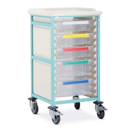 [MPBRCTM1/10/3S2D] Trolley Caretray - Single 3 x 100mm, 2 x 150mm Trays