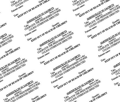 [MPMWLAB05A-SINGLE] Labels Amoxil Sachets Pre-Printed x 24
